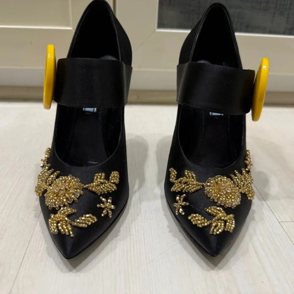 RARE AUTHENTIC Prada Heels w/ Gold Embellished Heels - Picture 3 of 7